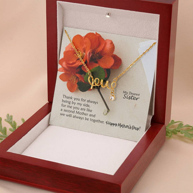 Christian scripted love necklace with "Spelled out simply: love" message — modern Mother's Day gift for mom, in luxury gift box