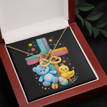 Rainbow Cross Teddy Bear | Christian Endless Love Necklace | Gift for Kids