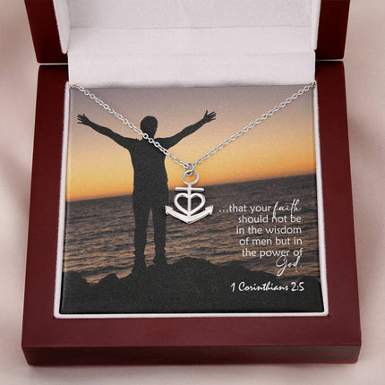 1 Corinthians 2:5 Anchor Pendant Necklace | Power of God Faith Gift