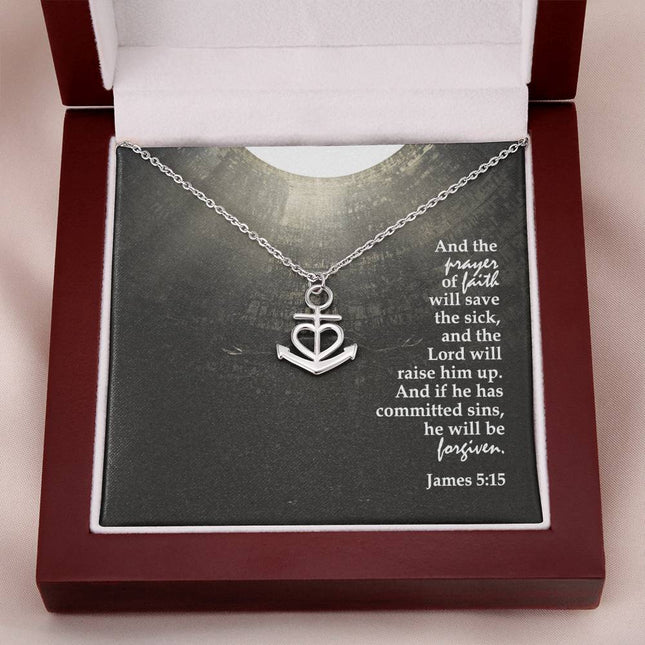 James 5:15 Anchor Pendant Necklace | Prayer of Faith Christian Gift