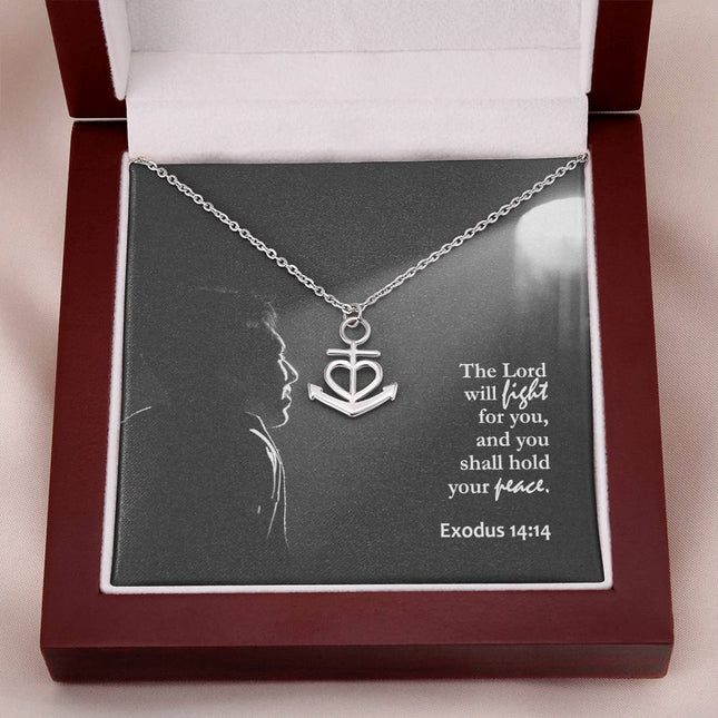 Exodus 14:14 Anchor Pendant Necklace | The Lord Will Fight for You