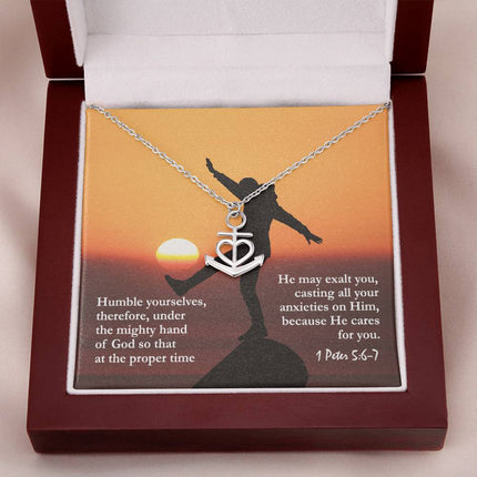 1 Peter 5:6-7 Anchor Pendant Necklace | Cast Your Anxieties Gift