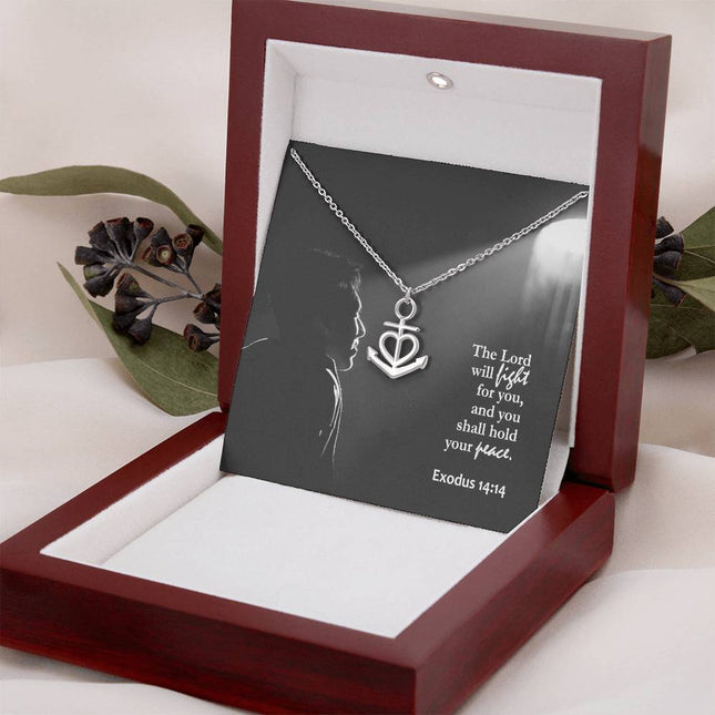 Exodus 14:14 Anchor Pendant Necklace | The Lord Will Fight for You