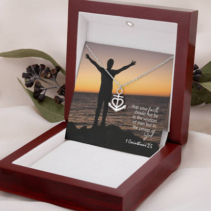 1 Corinthians 2:5 Anchor Pendant Necklace | Power of God Faith Gift