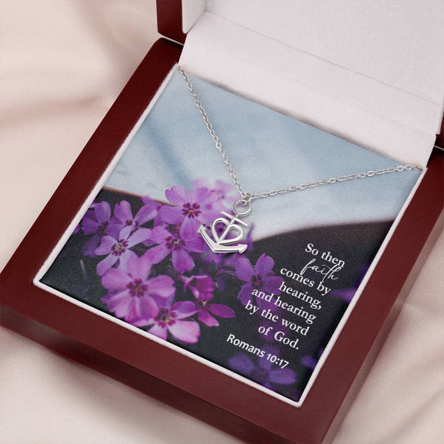 Romans 10:17 Anchor Pendant Necklace | Faith Comes by Hearing Gift