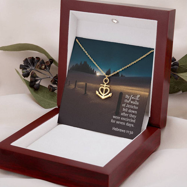 Hebrews 11:30 Anchor Pendant Necklace | Walls of Jericho Faith Gift