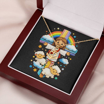 Rainbow Cross Jesus And Lamb | Christian Anchor Pendant Necklace | Gift for Kids