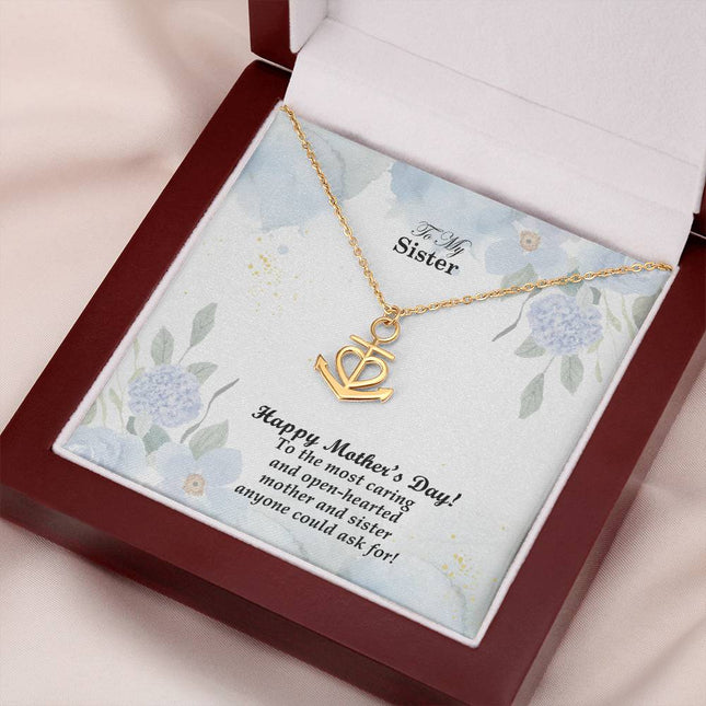 Christian anchor pendant necklace with "To My Sister Happy Mother's Day Gift" message — modern Mother's Day gift for sister, in luxury gift box