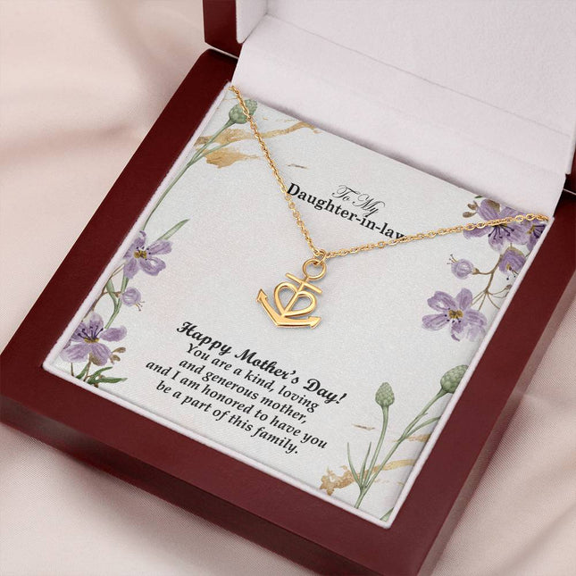 Christian anchor pendant necklace with "To My Daughter-in-Law Happy Mother's Day" message — modern Mother's Day gift for daughter, in luxury gift box