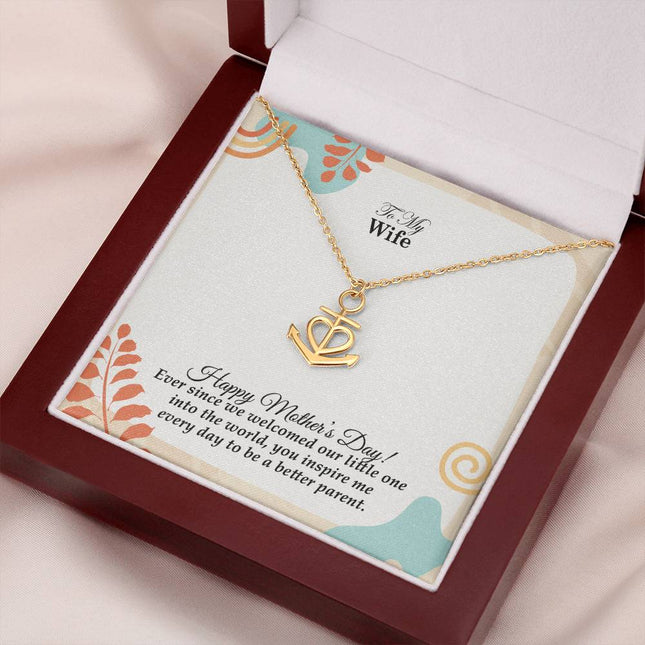 Christian anchor pendant necklace with "To My Wife Happy Mother's Day Gift" message — modern Mother's Day gift for wife, in luxury gift box
