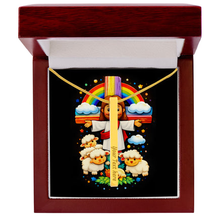 Jesus With the Sheep - Engraved 4-Sided Stick Necklace – Christian Gift for Kids