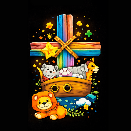 Noah's Ark Rainbow Cross Engraved Bar Necklace – Christian Gift for Kids