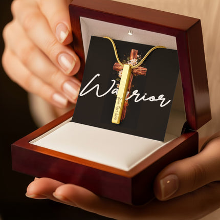 Warrior | Christian Engraved 4-Sided Stick Necklace | Gift for Her