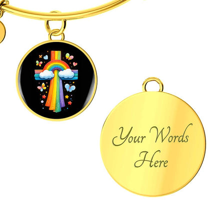 Rainbow & Butterflies Cross Circle Bangle – Christian Gift for Kids