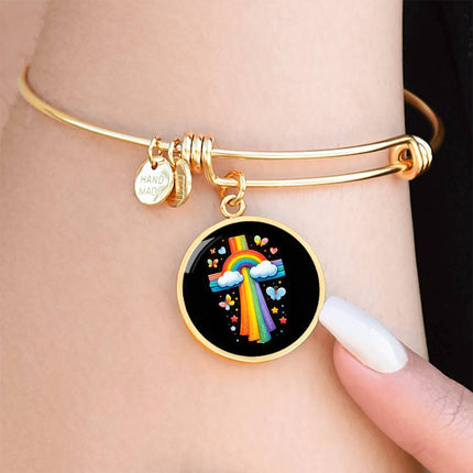 Rainbow & Butterflies Cross Circle Bangle – Christian Gift for Kids