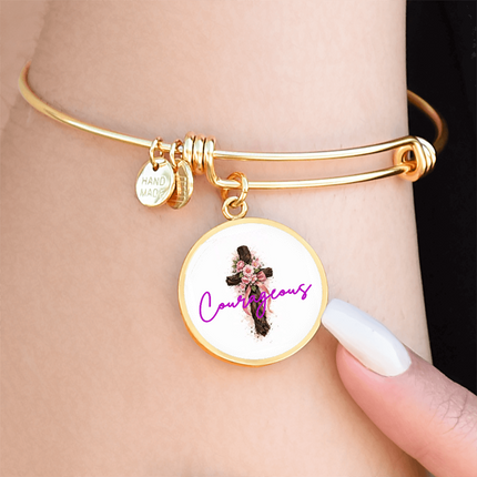 Courageous Flower Cross Christian Circle Bangle | Mother's Day Gift for Mom | Faith Gift