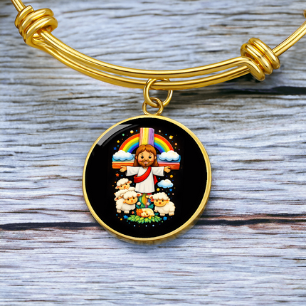 Jesus With the Sheep Circle Bangle – Christian Gift for Kids