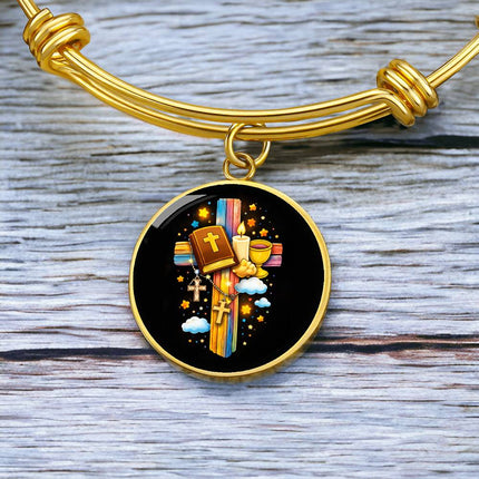 Holy Bible & Chalice Circle Bangle – Christian Gift for Kids