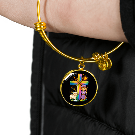 Little Shepherd & Lamb Circle Bangle – Christian Gift for Kids