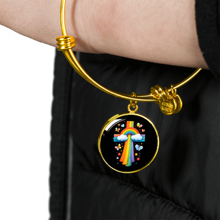 Rainbow & Butterflies Cross Circle Bangle – Christian Gift for Kids