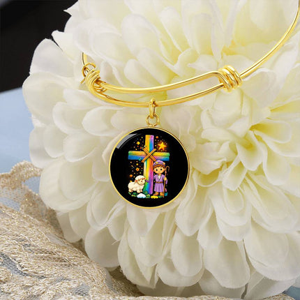 Little Shepherd & Lamb Circle Bangle – Christian Gift for Kids