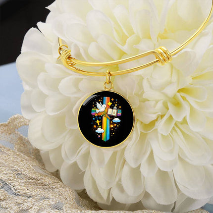 Dove & Holy Bible Circle Bangle – Christian Gift for Kids