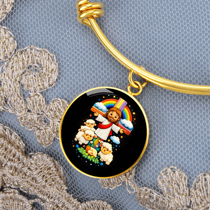 Jesus With the Sheep Circle Bangle – Christian Gift for Kids
