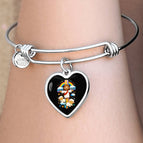 Heart Pendant Silver Bangle / No