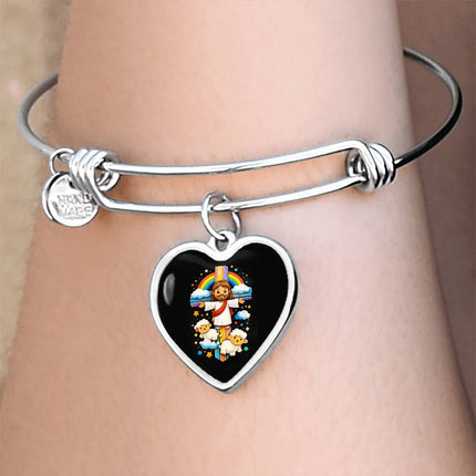 Jesus & Little Lambs Heart Bangle – Christian Gift for Kids
