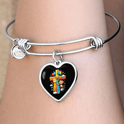 Giraffe & Monkey Heart Bangle – Christian Gift for Kids