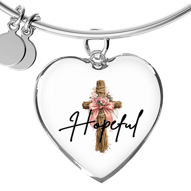 Hopeful Flower Cross Christian Heart Bangle | Mother's Day Gift for Mom | Faith Gift