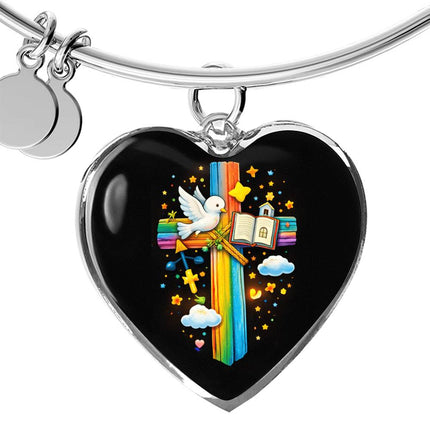 Dove & Holy Bible Heart Bangle – Christian Gift for Kids