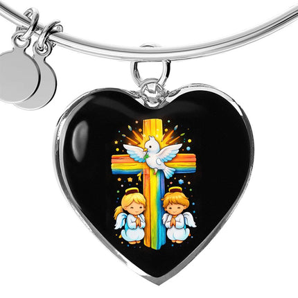 Dove & Praying Angels Heart Bangle – Christian Gift for Kids