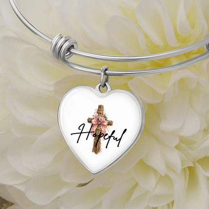 Hopeful Flower Cross Christian Heart Bangle | Mother's Day Gift for Mom | Faith Gift