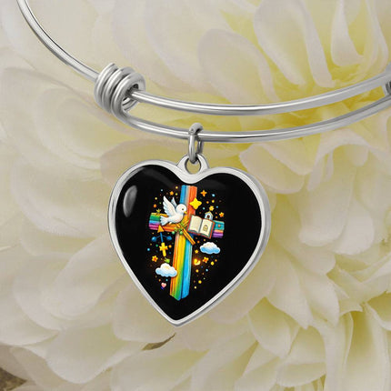 Dove & Holy Bible Heart Bangle – Christian Gift for Kids