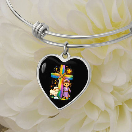 Little Shepherd & Lamb Heart Bangle – Christian Gift for Kids