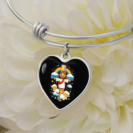 Jesus & Little Lambs Heart Bangle – Christian Gift for Kids