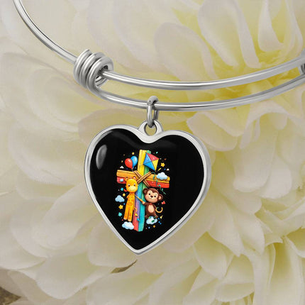 Giraffe & Monkey Heart Bangle – Christian Gift for Kids