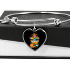Heart Pendant Silver Bangle / No
