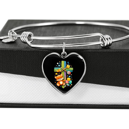 Kitten & ABC Blocks Heart Bangle – Christian Gift for Kids