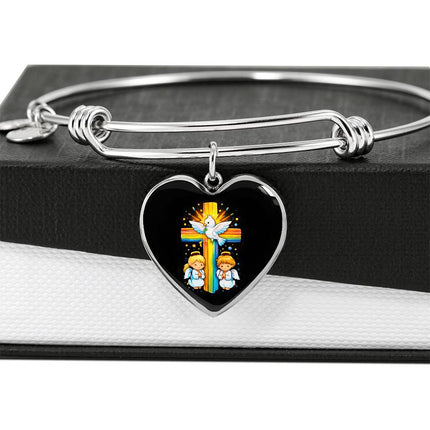Dove & Praying Angels Heart Bangle – Christian Gift for Kids