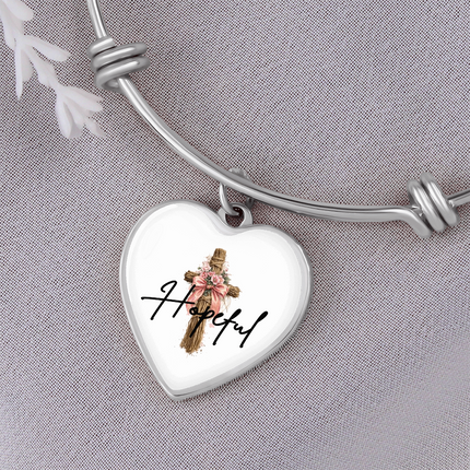 Hopeful Flower Cross Christian Heart Bangle | Mother's Day Gift for Mom | Faith Gift