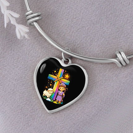 Little Shepherd & Lamb Heart Bangle – Christian Gift for Kids
