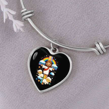 Jesus & Little Lambs Heart Bangle – Christian Gift for Kids