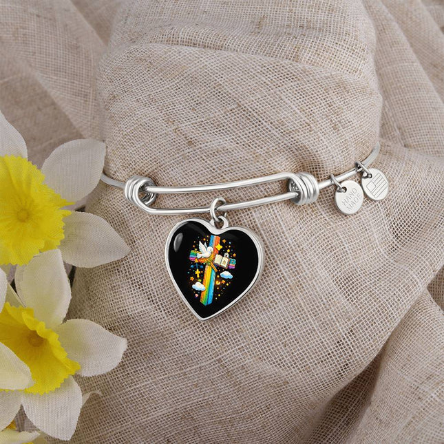 Dove & Holy Bible Heart Bangle – Christian Gift for Kids