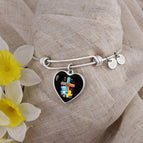 Heart Pendant Silver Bangle / No