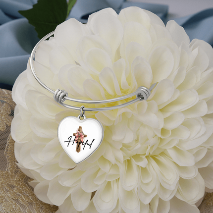 Hopeful Flower Cross Christian Heart Bangle | Mother's Day Gift for Mom | Faith Gift
