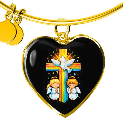 Dove & Praying Angels Heart Bangle – Christian Gift for Kids