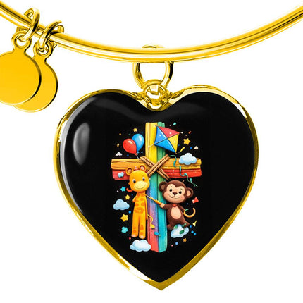 Giraffe & Monkey Heart Bangle – Christian Gift for Kids