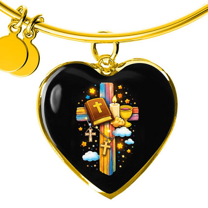 Holy Bible & Chalice Heart Bangle – Christian Gift for Kids